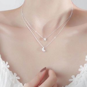 New Sterling Silver 925 Layered Star & Moon adjustable Necklace
